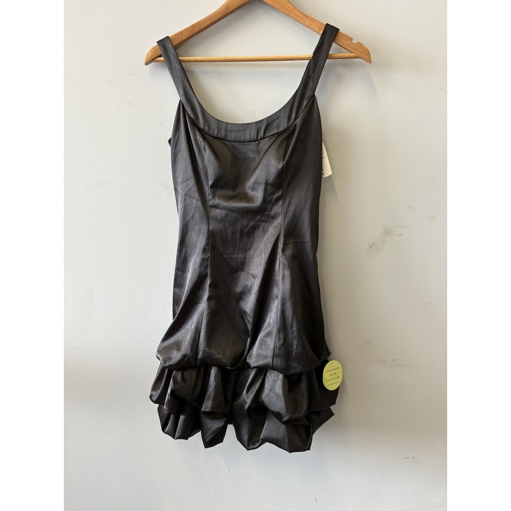 Morgan & Co. Dress Womens Small Black Satin Bubble Hem Bow Mini Party Cocktail